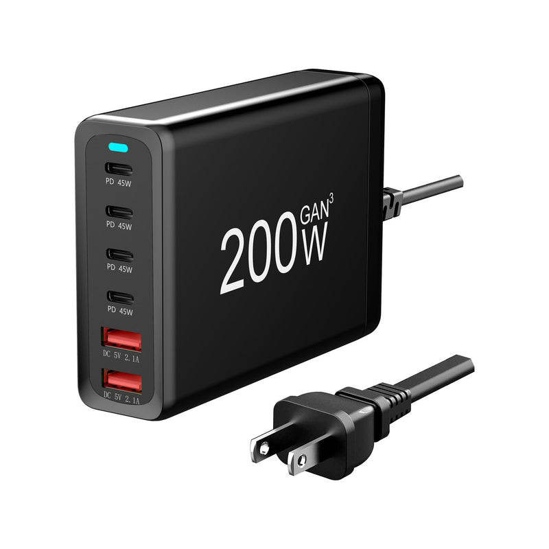 200W USB C Charger 6-Port Desktop Charging Station for Phone Tablet Laptop Charger