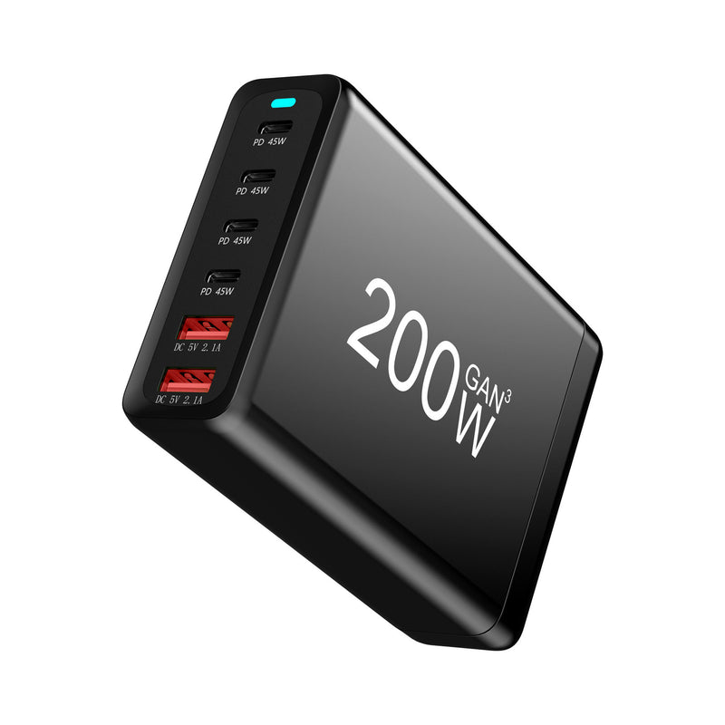 200W USB C Charger 6-Port Desktop Charging Station for Phone Tablet Laptop Charger