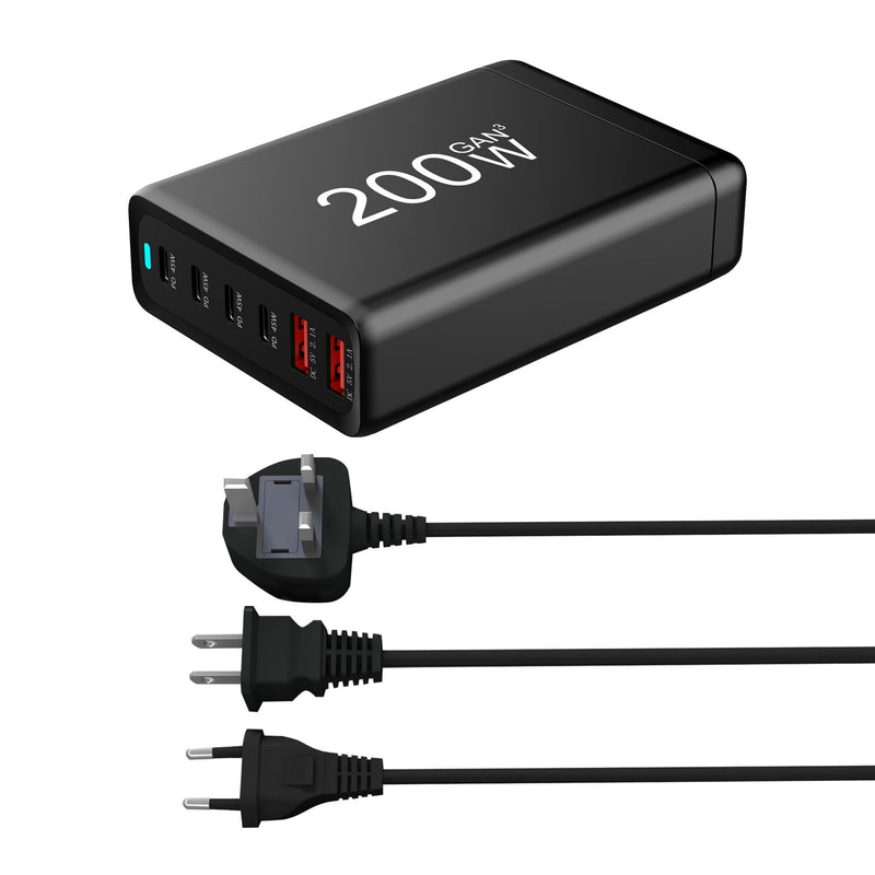 200W USB C Charger 6-Port Desktop Charging Station for Phone Tablet Laptop Charger