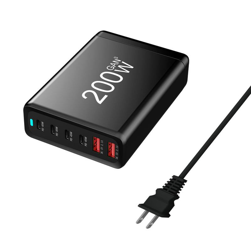 200W USB C Charger 6-Port Desktop Charging Station for Phone Tablet Laptop Charger