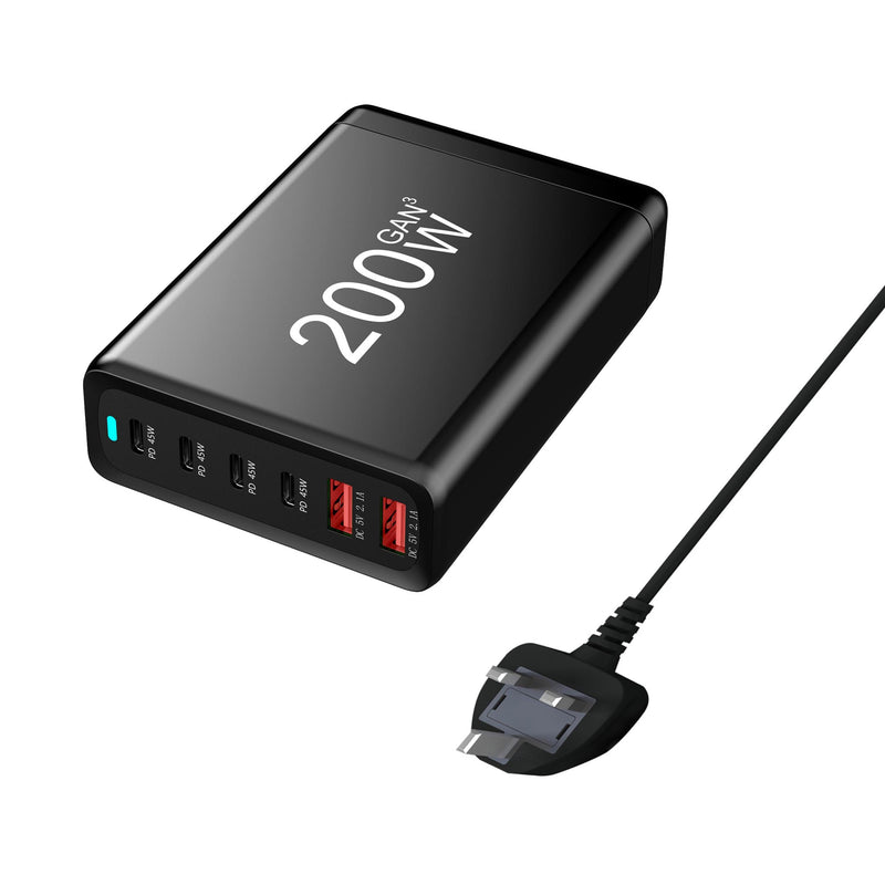 200W USB C Charger 6-Port Desktop Charging Station for Phone Tablet Laptop Charger
