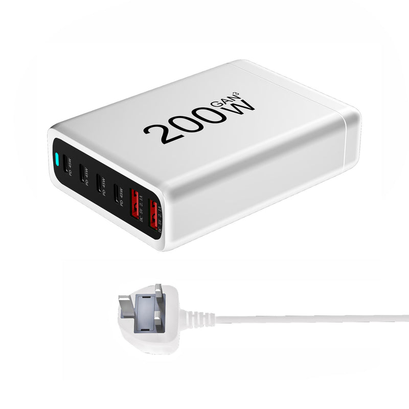 200W USB C Charger 6-Port Desktop Charging Station for Phone Tablet Laptop Charger