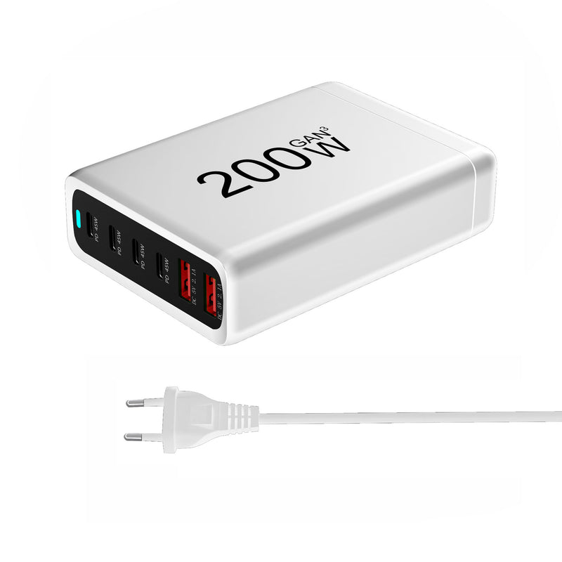 200W USB C Charger 6-Port Desktop Charging Station for Phone Tablet Laptop Charger
