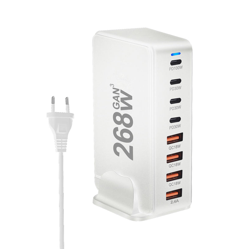 Chargeur USB C 268W, 8 Ports, Station de charge USB de bureau, 100W, pour téléphone et ordinateur portable