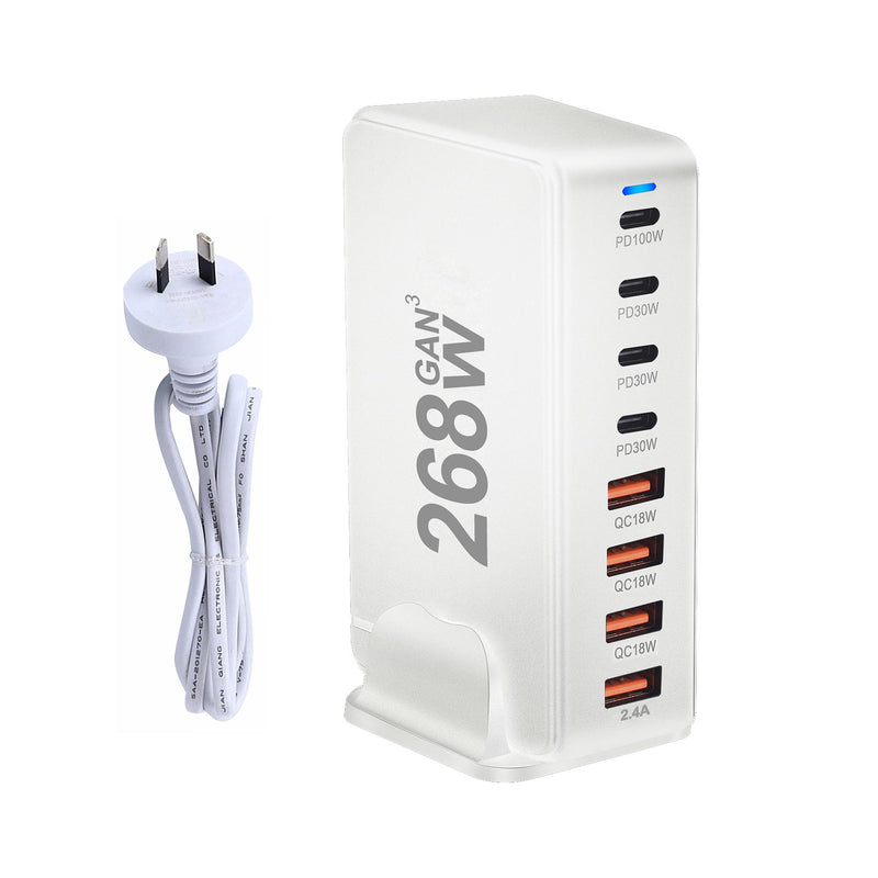 Chargeur USB C 268W, 8 Ports, Station de charge USB de bureau, 100W, pour téléphone et ordinateur portable