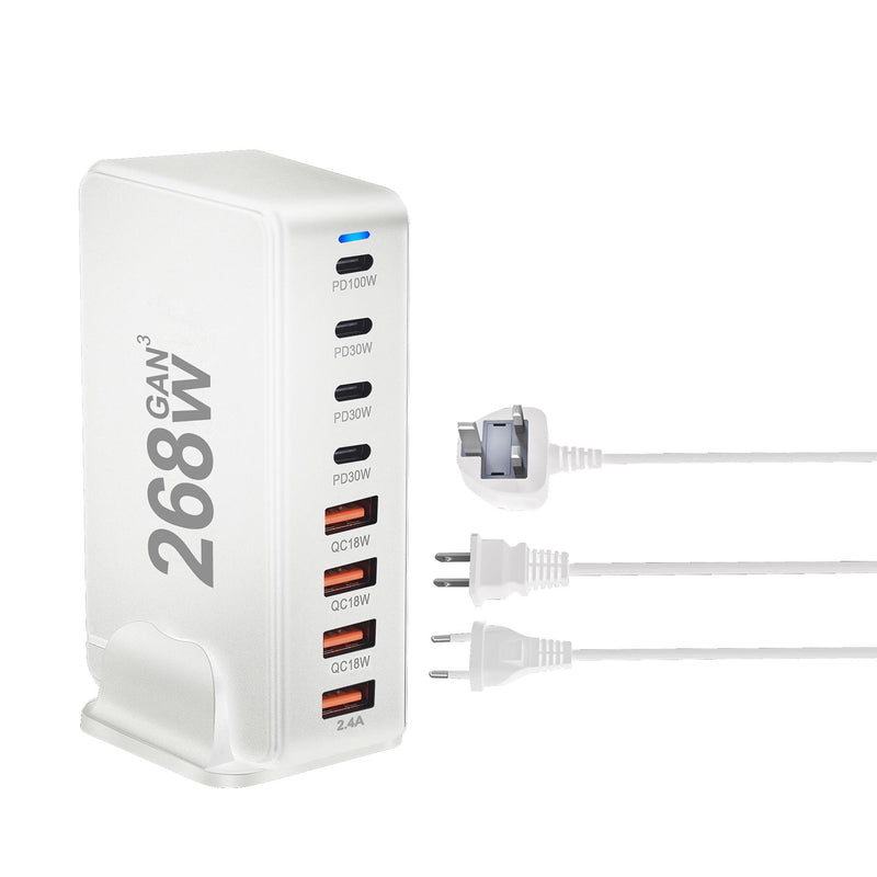 Chargeur USB C 268W, 8 Ports, Station de charge USB de bureau, 100W, pour téléphone et ordinateur portable