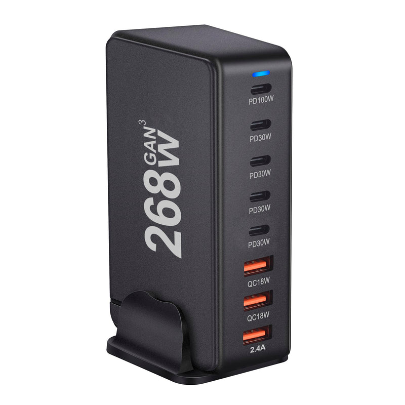 Chargeur USB C 268W, 8 Ports, Station de charge USB de bureau, 100W, pour téléphone et ordinateur portable