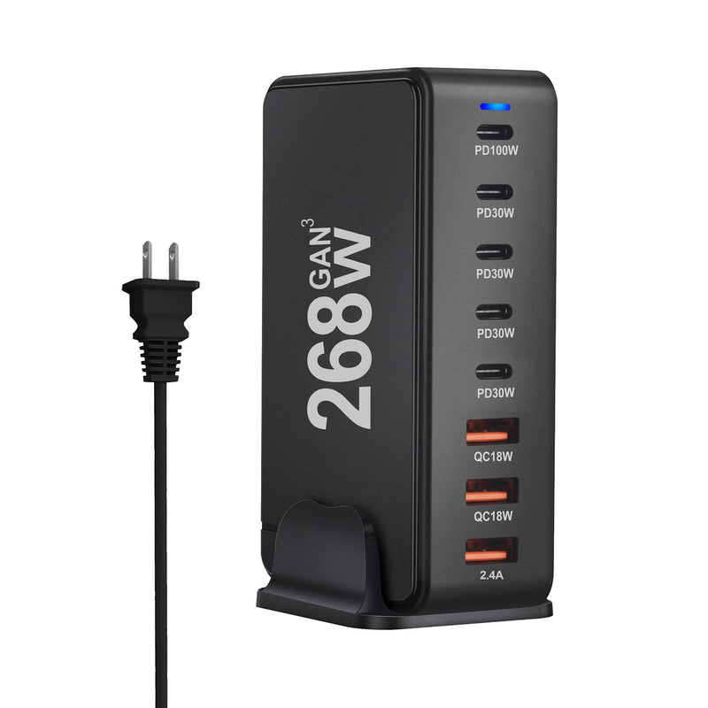 Chargeur USB C 268W, 8 Ports, Station de charge USB de bureau, 100W, pour téléphone et ordinateur portable