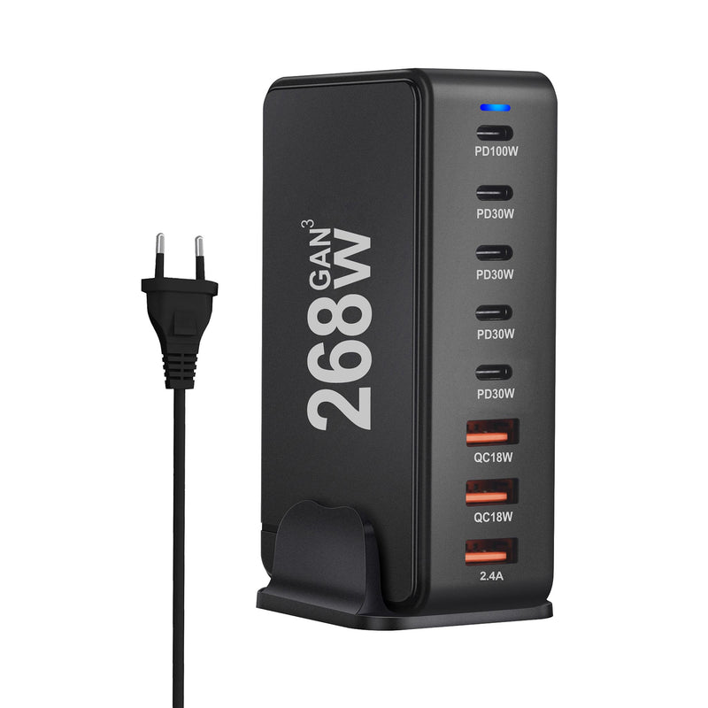 Chargeur USB C 268W, 8 Ports, Station de charge USB de bureau, 100W, pour téléphone et ordinateur portable