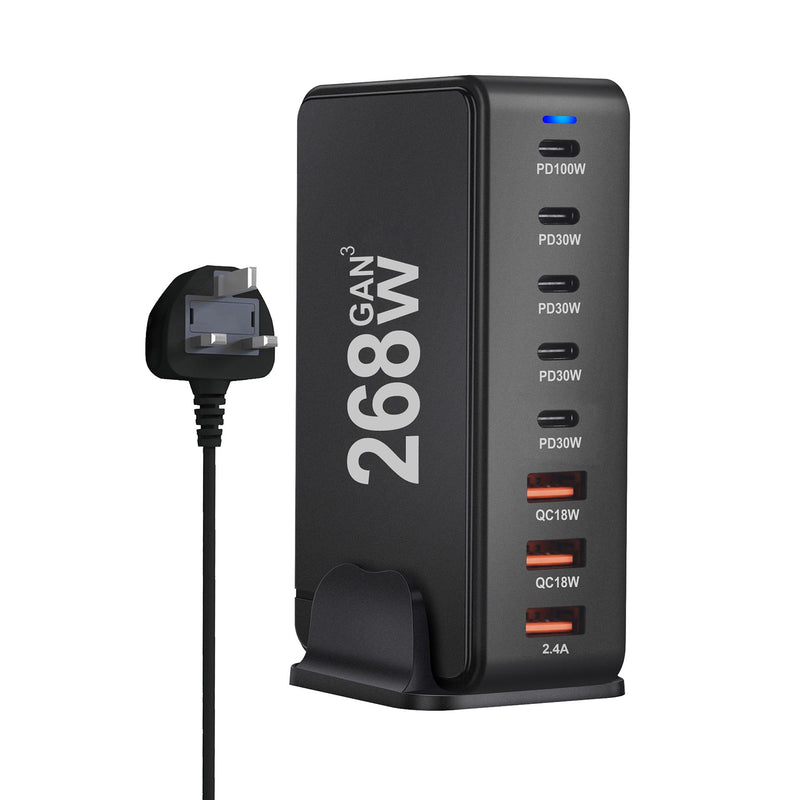 Chargeur USB C 268W, 8 Ports, Station de charge USB de bureau, 100W, pour téléphone et ordinateur portable