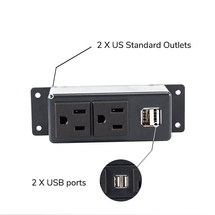 Steckdosenleiste nach US-Standard mit 2 Steckdosen und 2 USB-Anschlüssen. Ladestation